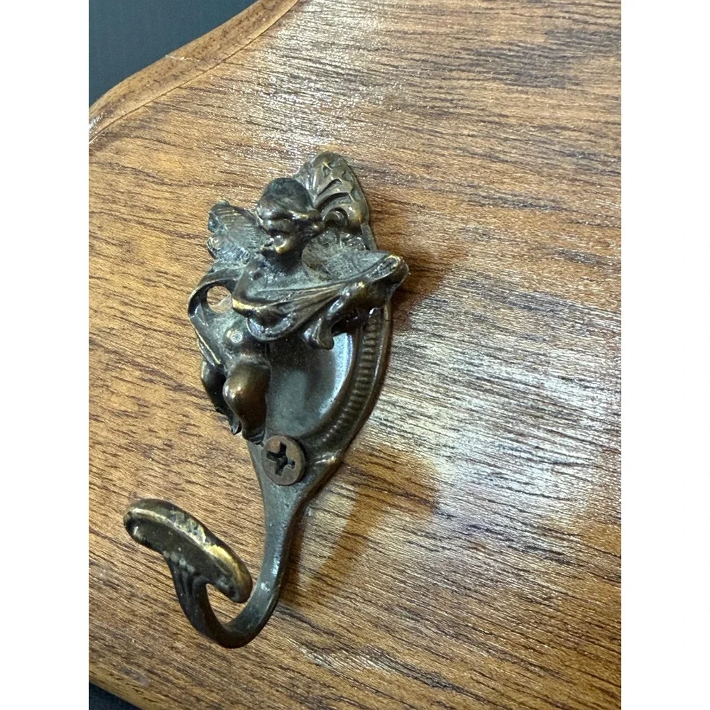 Vintage Brass Cherub Coat Rack 3 Hook Musical Angel Hanger Hollywood Regency 12